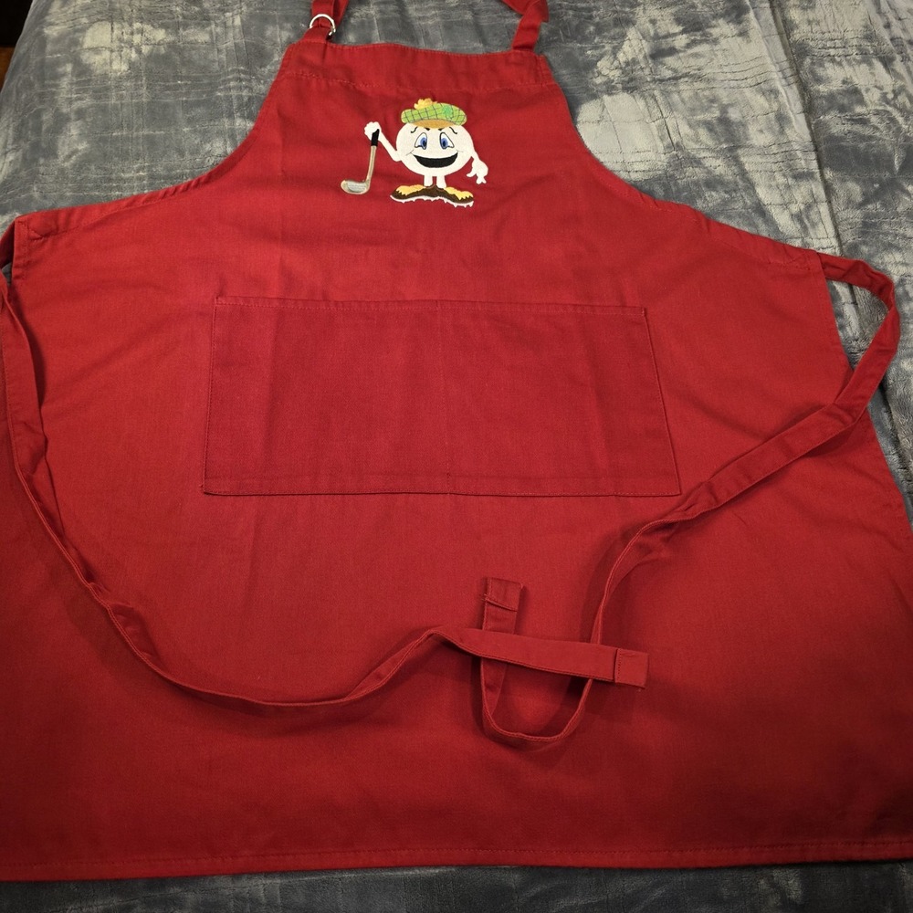 Apron Full Red Handmade Embroidery Golf Ball Golfer Chef Kitchen‎ Accessory
